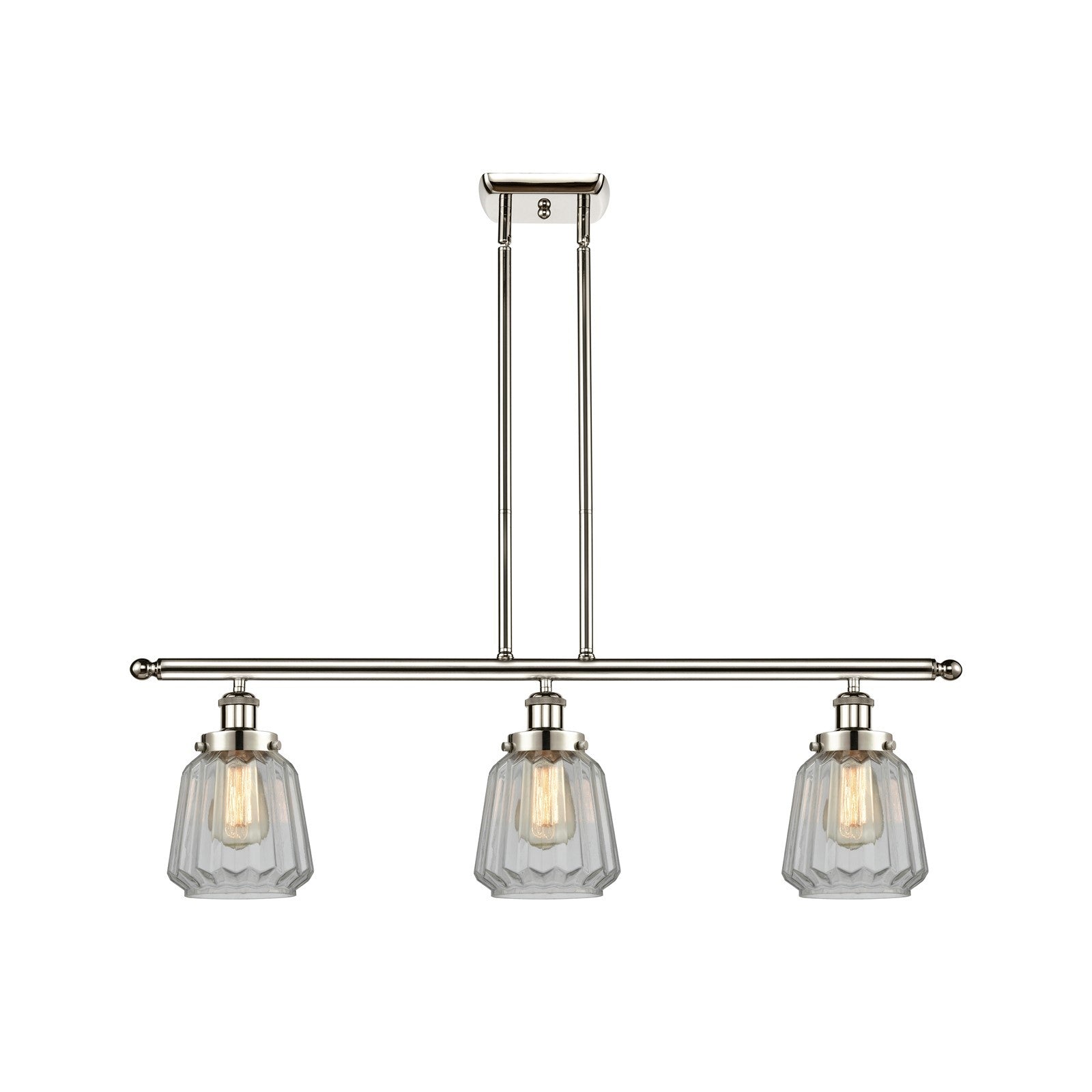 Innovations Chatham 36in 3-Light Island Light | Modern Transitional Polished Nickel Steel and Clear Ribbed Glass | Kitchen Island & | Model 916-3I-PN-G142