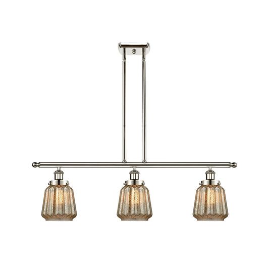 Innovations Chatham 36in 3-Light Island Light | Modern Transitional Polished Nickel Steel and Mercury Ribbed Glass | Kitchen Island | Model 916-3I-PN-G146