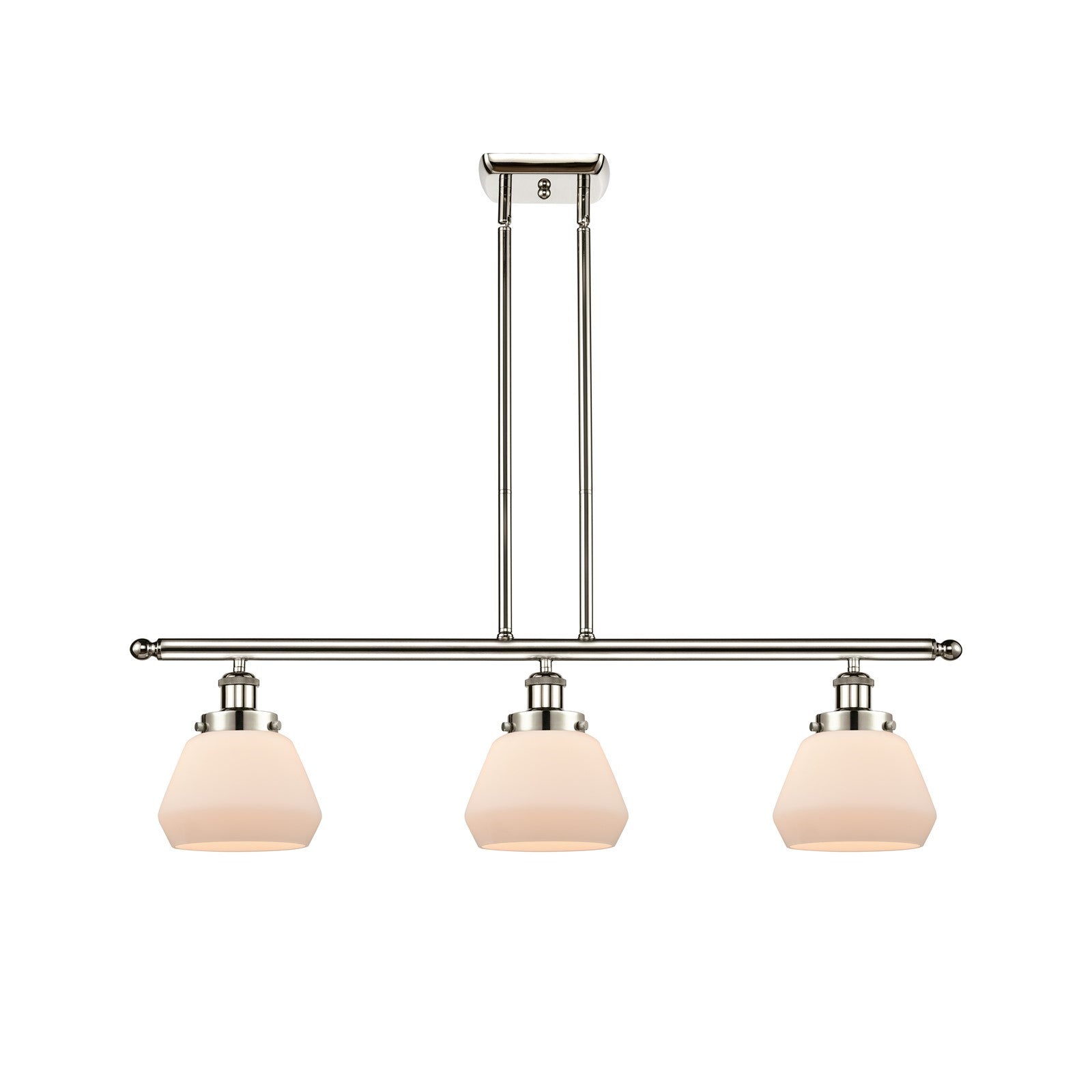 Innovations Fulton 36in 3-Light Island Light | Modern Transitional Polished Nickel Steel and Matte White Frosted Glass | Kitchen | Model 916-3I-PN-G171