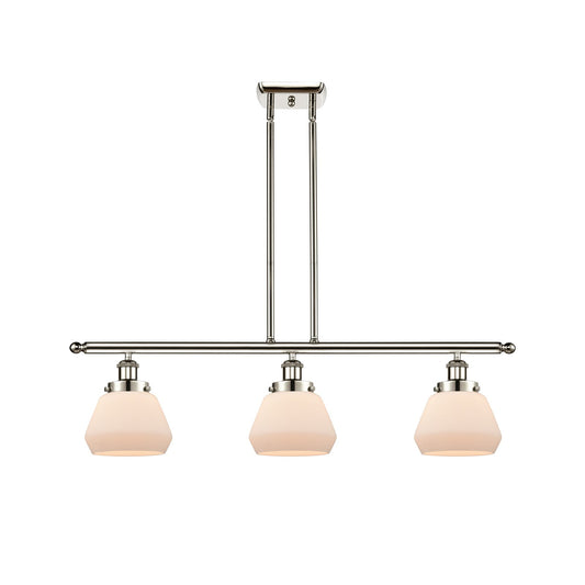 Innovations Fulton 36in 3-Light Island Light | Modern Transitional Polished Nickel Steel and Matte White Frosted Glass | Kitchen | Model 916-3I-PN-G171