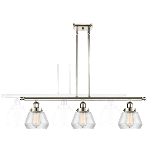 Innovations Fulton 36in 3-Light Island Light | Modern Contempo Polished Nickel and Clear Glass | Kitchen Island & Dining Room | Model 916-3I-PN-G172