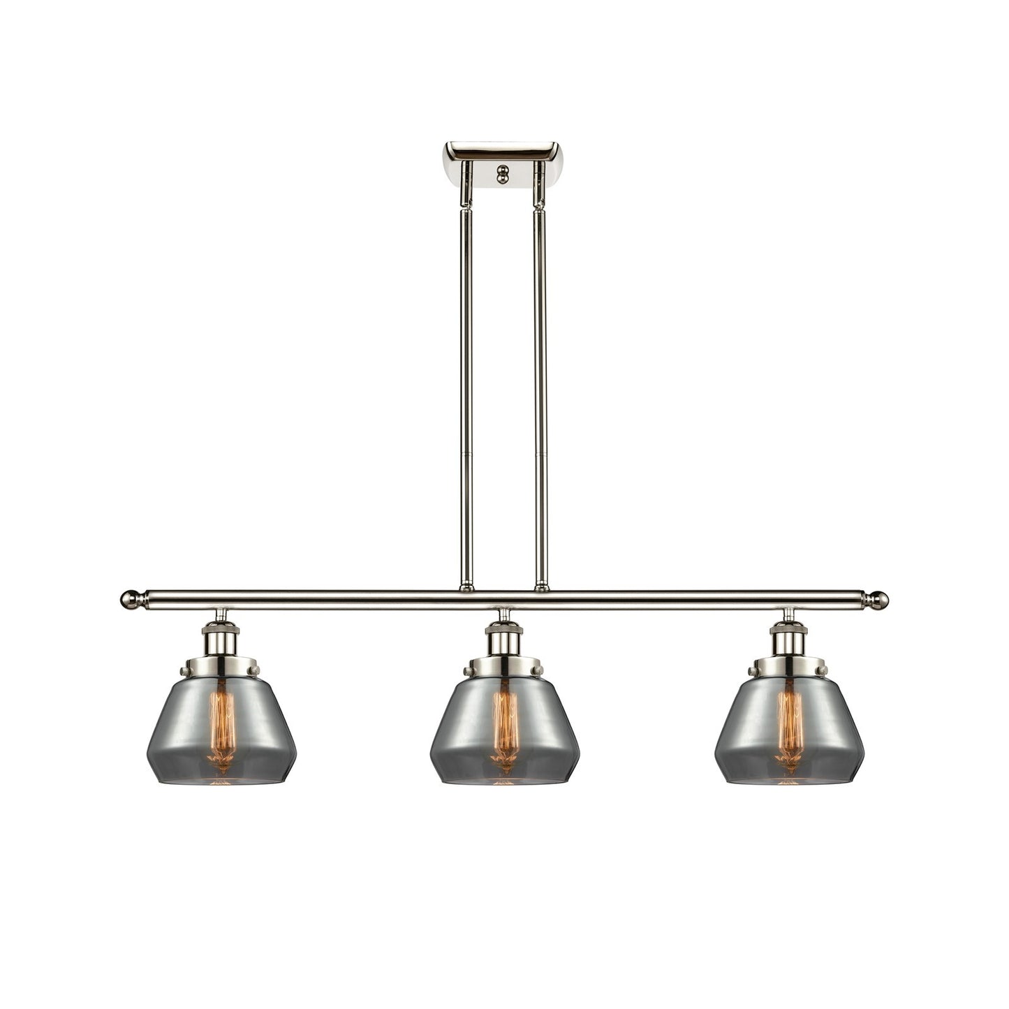 Innovations Fulton 36in 3-Light Island Light | Modern Contempo Polished Nickel and Light Smoked Glass | Kitchen Island & Dining | Model 916-3I-PN-G173