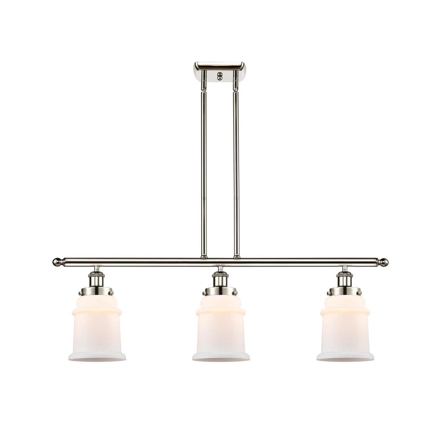 Innovations Canton 36in 3-Light Island Light | Modern Contempo Polished Nickel and Matte White Frosted Glass | Kitchen Island & | Model 916-3I-PN-G181