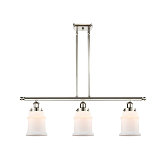 Innovations Canton 36in 3-Light Island Light | Modern Contempo Polished Nickel and Matte White Frosted Glass | Kitchen Island & | Model 916-3I-PN-G181