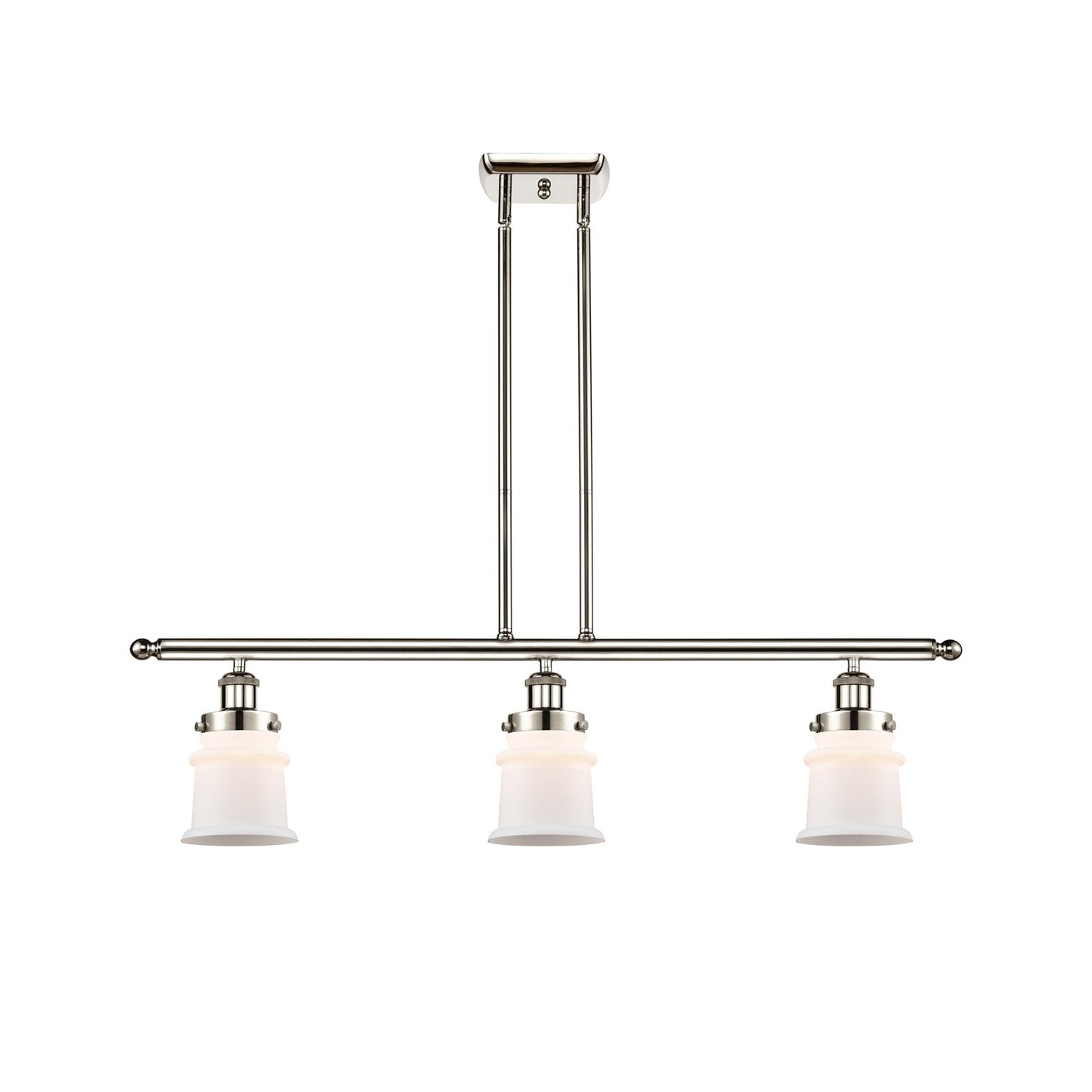 Innovations Canton 36in 3-Light Island Light | Modern Contempo Polished Nickel and Matte White Small Frosted Glass | Kitchen | Model 916-3I-PN-G181S