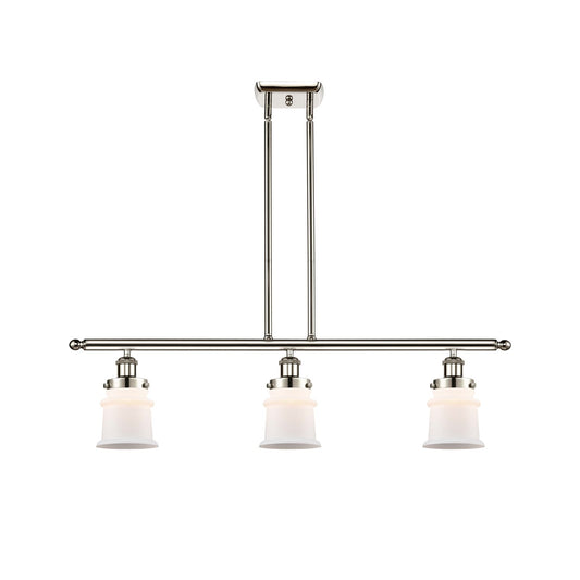 Innovations Canton 36in 3-Light Island Light | Modern Contempo Polished Nickel and Matte White Small Frosted Glass | Kitchen | Model 916-3I-PN-G181S