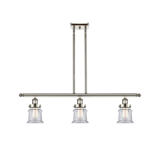 Innovations Canton 36in 3-Light Island Light | Modern Contempo Polished Nickel Steel and Clear Glass | Kitchen Island & Dining | Model 916-3I-PN-G182S