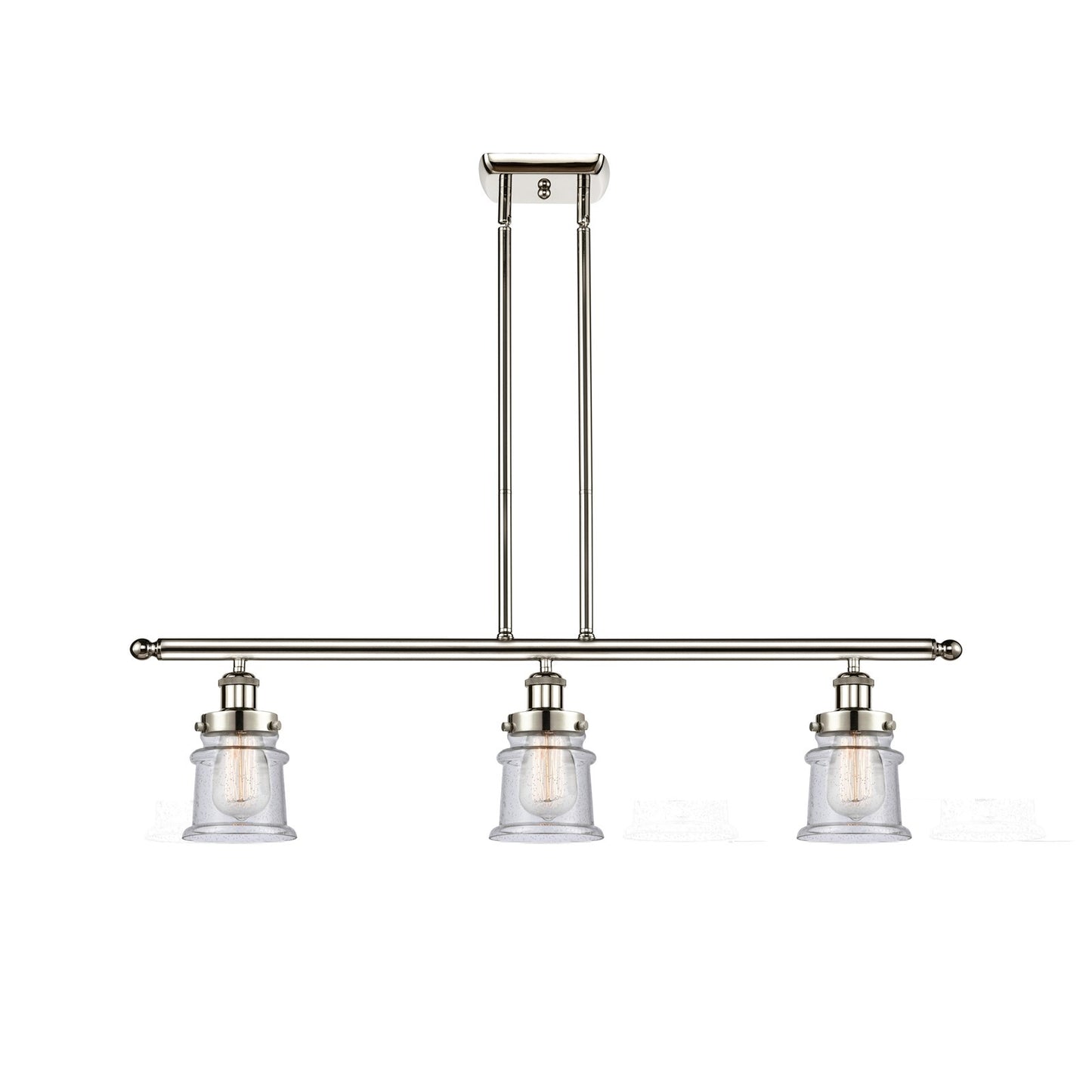 Innovations Canton 36in 3-Light Island Light | Modern Contempo Polished Nickel Steel and Seedy Glass | Kitchen Island & Dining | Model 916-3I-PN-G184S