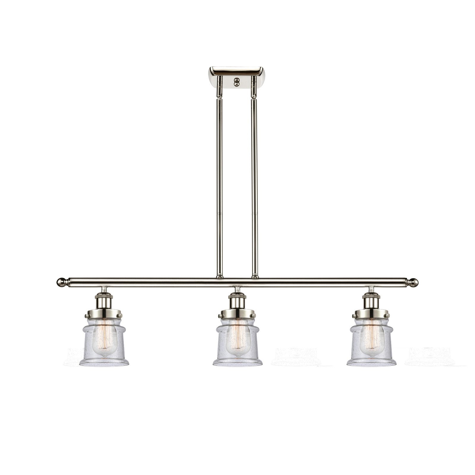 Innovations Canton 36in 3-Light Island Light | Modern Contempo Polished Nickel Steel and Seedy Glass | Kitchen Island & Dining | Model 916-3I-PN-G184S
