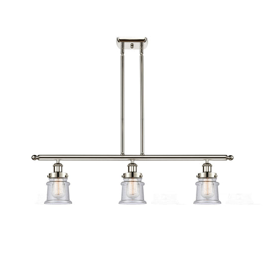 Innovations Canton 36in 3-Light Island Light | Modern Contempo Polished Nickel Steel and Seedy Glass | Kitchen Island & Dining | Model 916-3I-PN-G184S