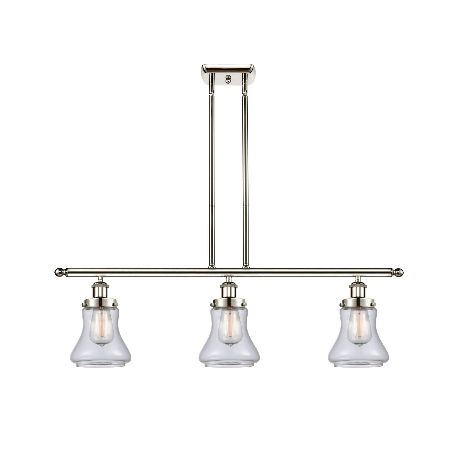 Innovations Bellmont 36in 3-Light Island Light | Polished Nickel Steel and Clear Schoolhouse Glass | Kitchen Island & Dining Room | Model 916-3I-PN-G192