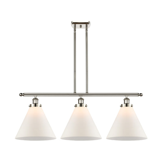 Innovations Cone 36in 3-Light Island Light | Polished Nickel Steel and Matte White Frosted Glass | Kitchen Island & Dining Room | Model 916-3I-PN-G41-L