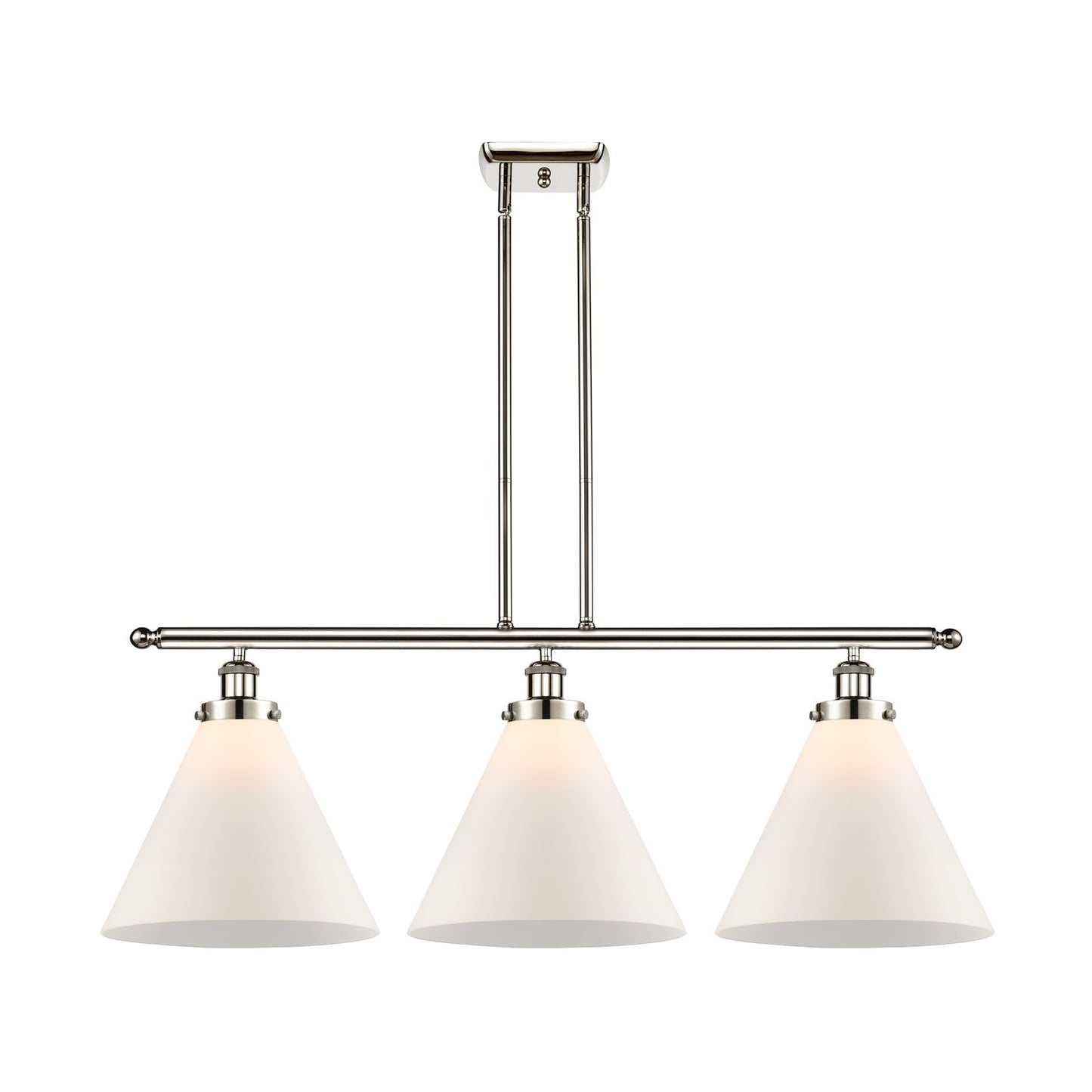 Innovations Cone 36in 3-Light Island Light | Polished Nickel Steel and Matte White Frosted Glass | Kitchen Island & Dining | Model 916-3I-PN-G41-L-LED
