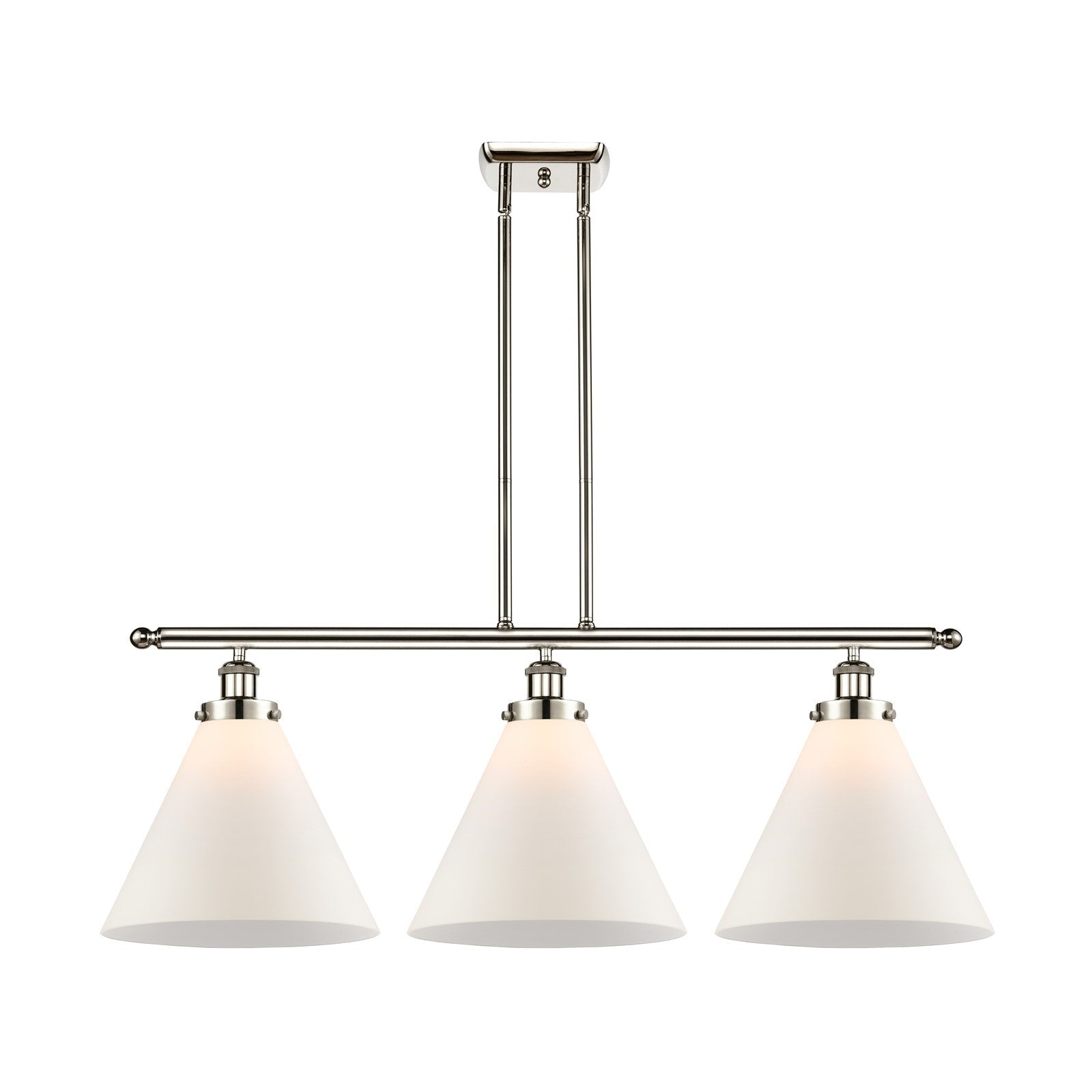 Innovations Cone 36in 3-Light Island Light | Polished Nickel Steel and Matte White Frosted Glass | Kitchen Island & Dining | Model 916-3I-PN-G41-L-LED