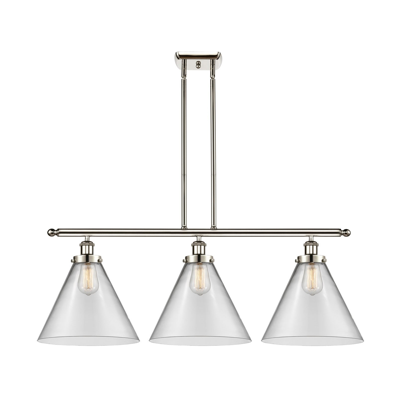 Innovations Cone 36in 3-Light LED Island Light | Industrial Polished Nickel Steel and Clear Cone Glass | Kitchen Island & | Model 916-3I-PN-G42-L-LED