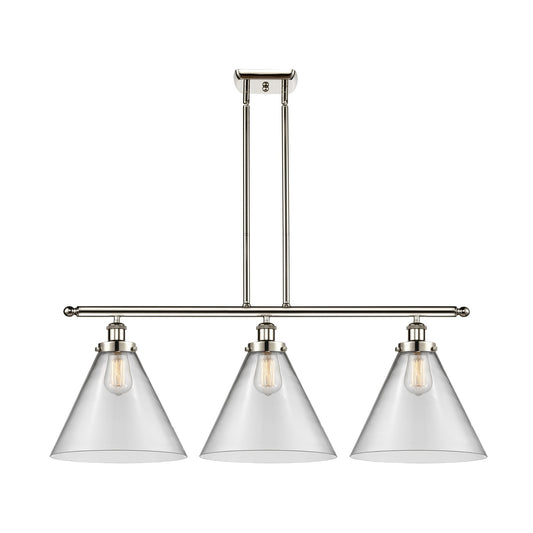 Innovations Cone 36in 3-Light LED Island Light | Industrial Polished Nickel Steel and Clear Cone Glass | Kitchen Island & | Model 916-3I-PN-G42-L-LED