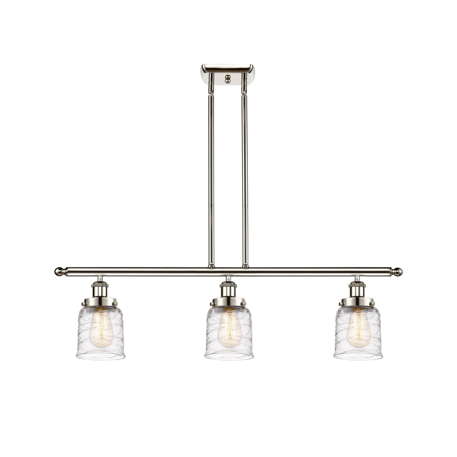 Innovations Bell 36in 3-Light LED Island Light | Industrial Polished Nickel Steel and Clear Deco Swirl Glass | Kitchen Island & | Model 916-3I-PN-G513-LED