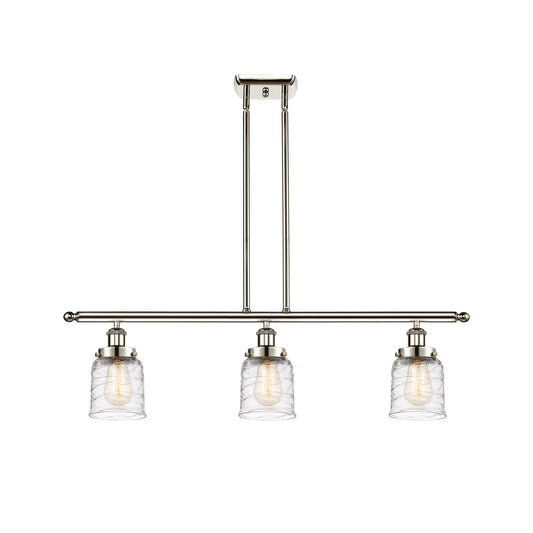 Innovations Bell 36in 3-Light LED Island Light | Industrial Polished Nickel Steel and Clear Deco Swirl Glass | Kitchen Island & | Model 916-3I-PN-G513-LED