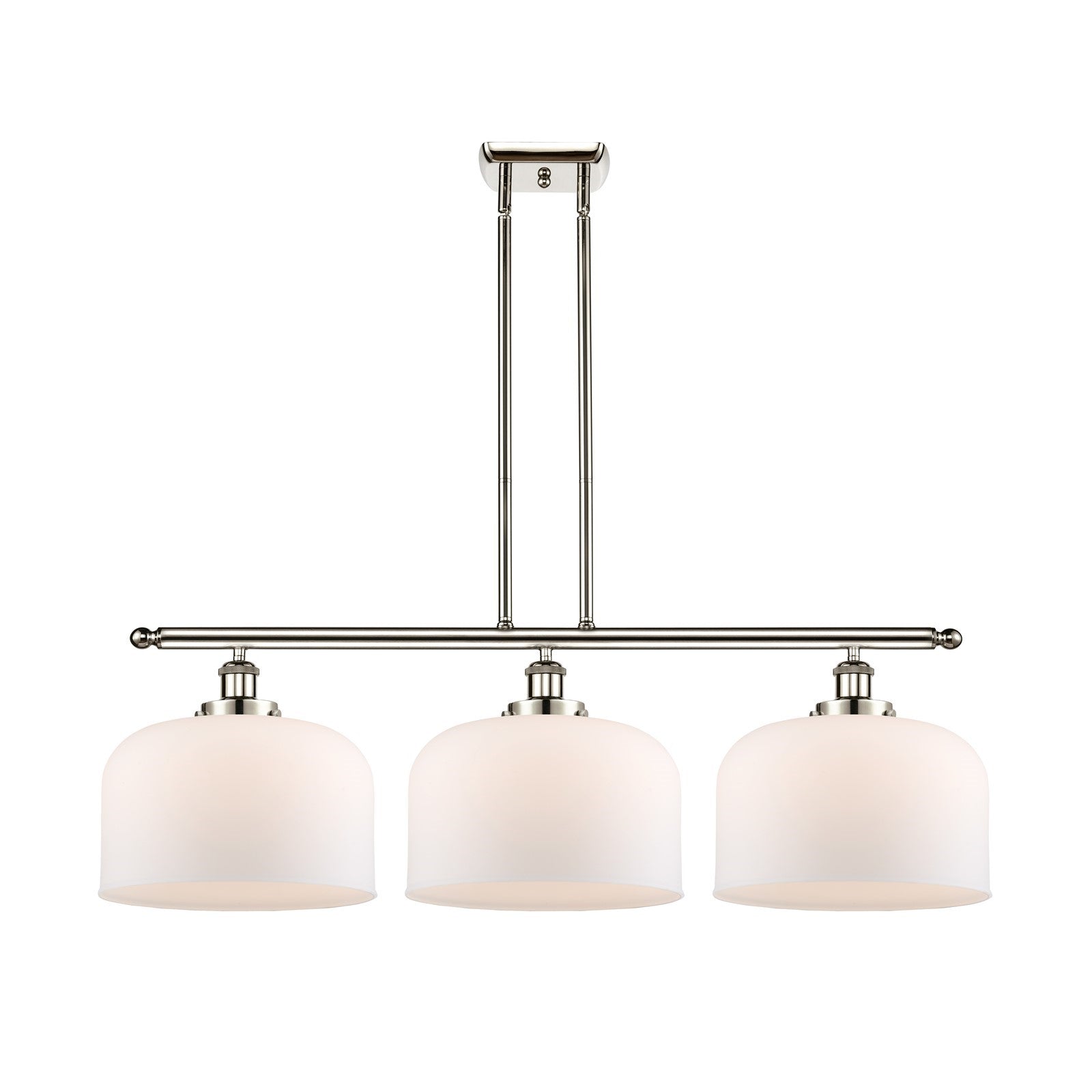 Innovations Bell 36in 3-Light Island Light | Industrial Polished Nickel and Matte White Frosted Glass | Kitchen Island & Dining | Model 916-3I-PN-G71-L