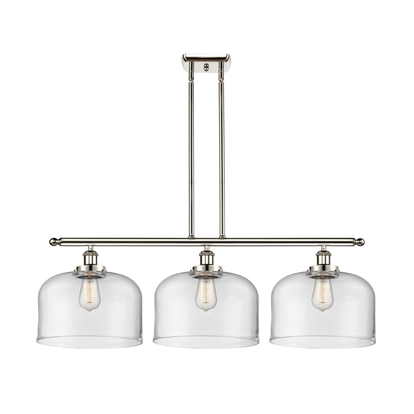 Innovations Bell 36in 3-Light Island Light | Industrial Polished Nickel Steel and Clear Glass | Kitchen Island & Dining Room | Model 916-3I-PN-G72-L