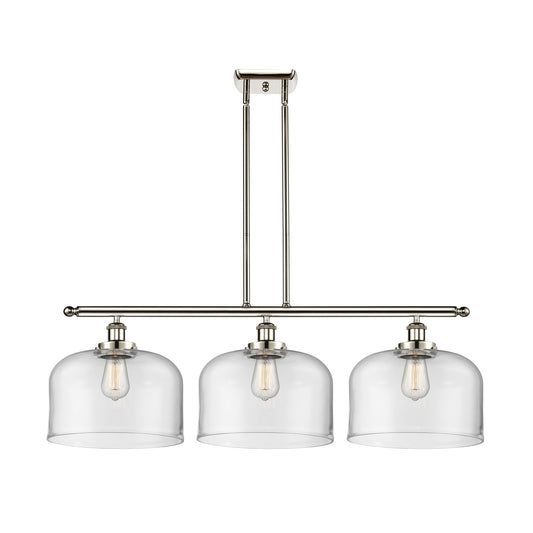 Innovations Bell 36in 3-Light Island Light | Industrial Polished Nickel Steel and Clear Glass | Kitchen Island & Dining Room | Model 916-3I-PN-G72-L