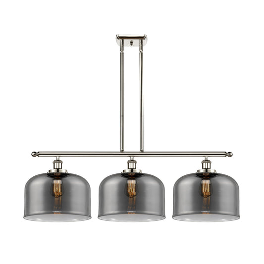 Innovations Bell 36in 3-Light Island Light | Industrial Polished Nickel Steel and Light Smoke Glass | Kitchen Island & Dining Room | Model 916-3I-PN-G73-L