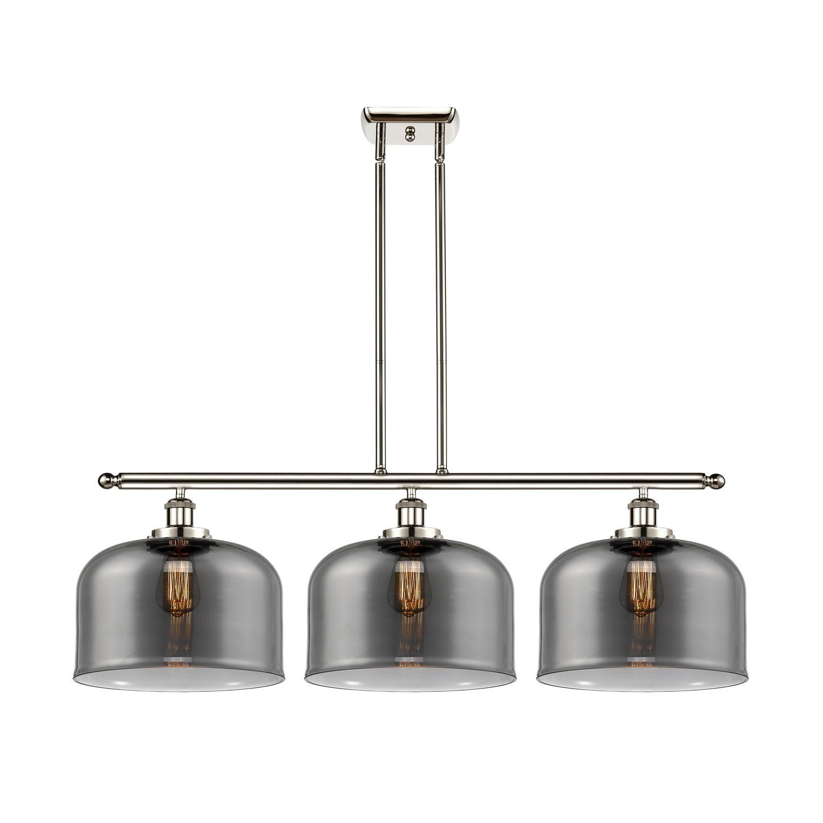 Innovations Bell 36in 3-Light Island Light | Industrial Polished Nickel Steel and Light Smoke Glass | Kitchen Island & Dining | Model 916-3I-PN-G73-L-LED