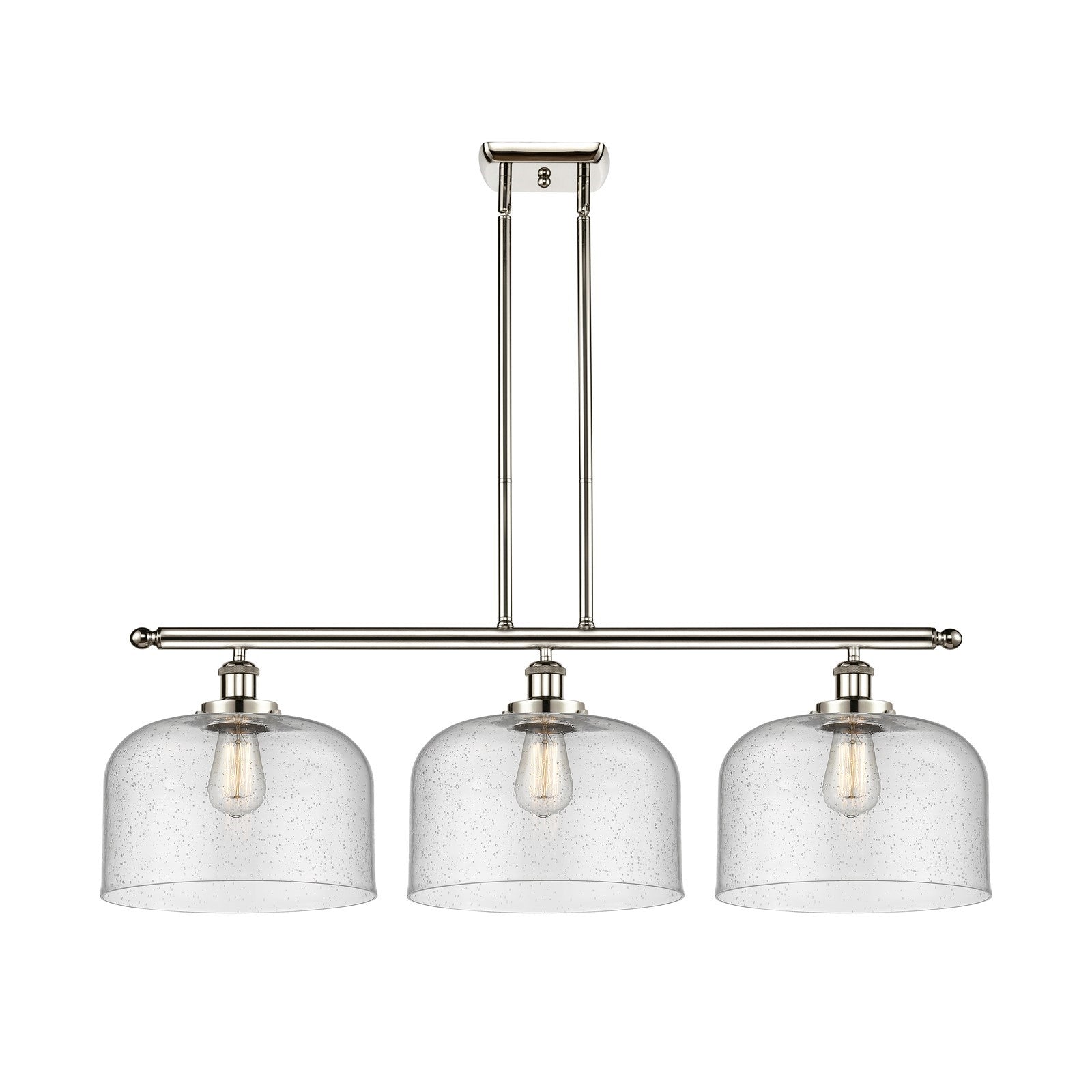 Innovations Bell 36in 3-Light Island Light | Industrial Polished Nickel Steel and Seedy Glass | Kitchen Island & Dining Room | Model 916-3I-PN-G74-L-LED