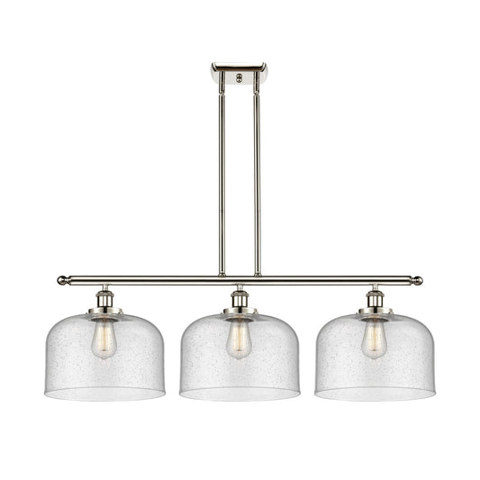 Innovations Bell 36in 3-Light Island Light | Industrial Polished Nickel Steel and Seedy Glass | Kitchen Island & Dining Room | Model 916-3I-PN-G74-L-LED