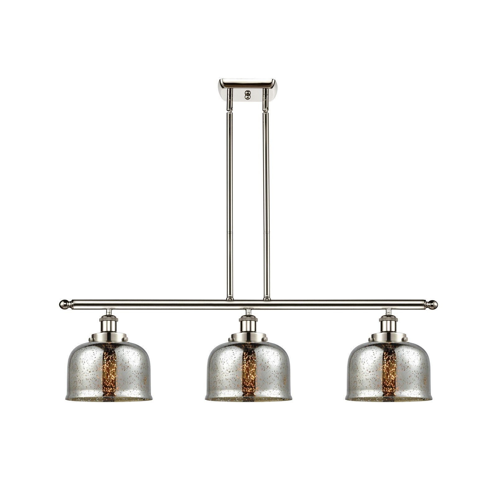 Innovations Bell 36in 3-Light Island Light | Polished Nickel Steel and Silver Plated Mercury Glass | Kitchen Island & Dining | Model 916-3I-PN-G78-LED