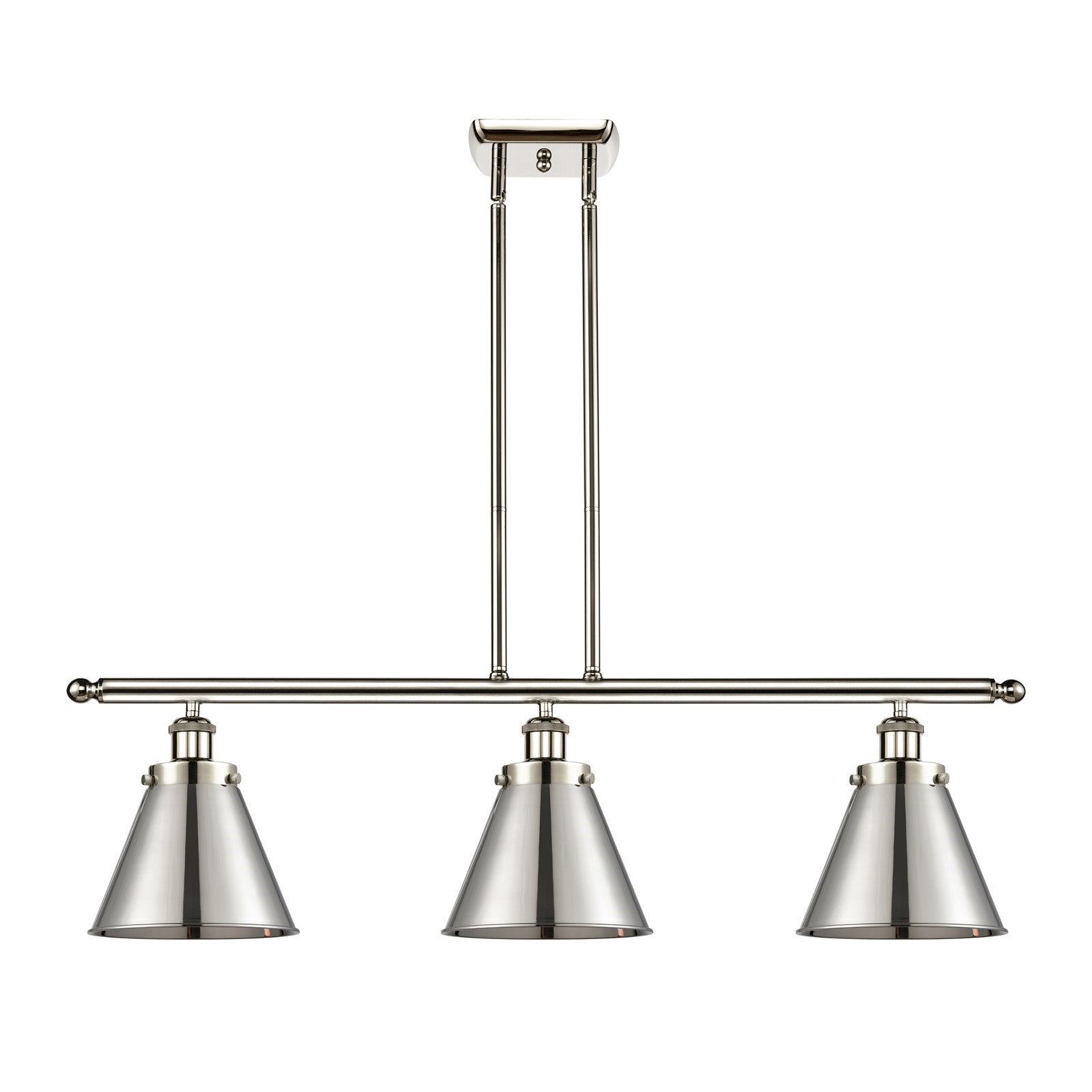 Innovations Appalachian 36in 3-Light Island Light | Industrial Farmhouse Polished Nickel Steel and Metal Shade | Kitchen | Model 916-3I-PN-M13-PN-LED