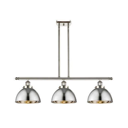 Innovations Derby 36in 3-Light Island Light | Industrial Farmhouse Polished Nickel Steel and Metal Dome Shade | Kitchen | Model 916-3I-PN-MFD-10-PN-LED