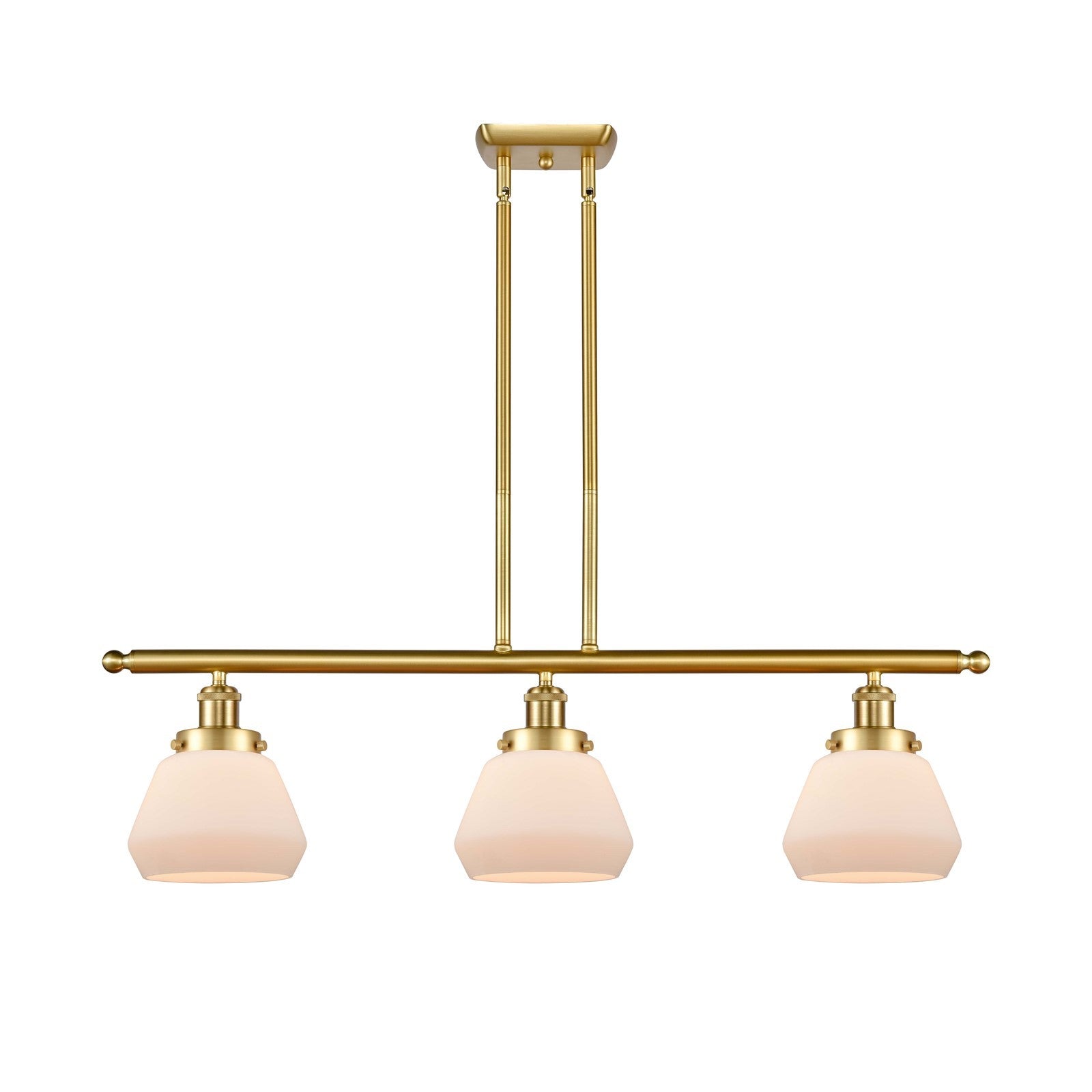 Innovations Fulton 36in 3-Light Island Light | Satin Gold Steel and Matte White Frosted Glass | Kitchen Island & Dining Room | Model 916-3I-SG-G171