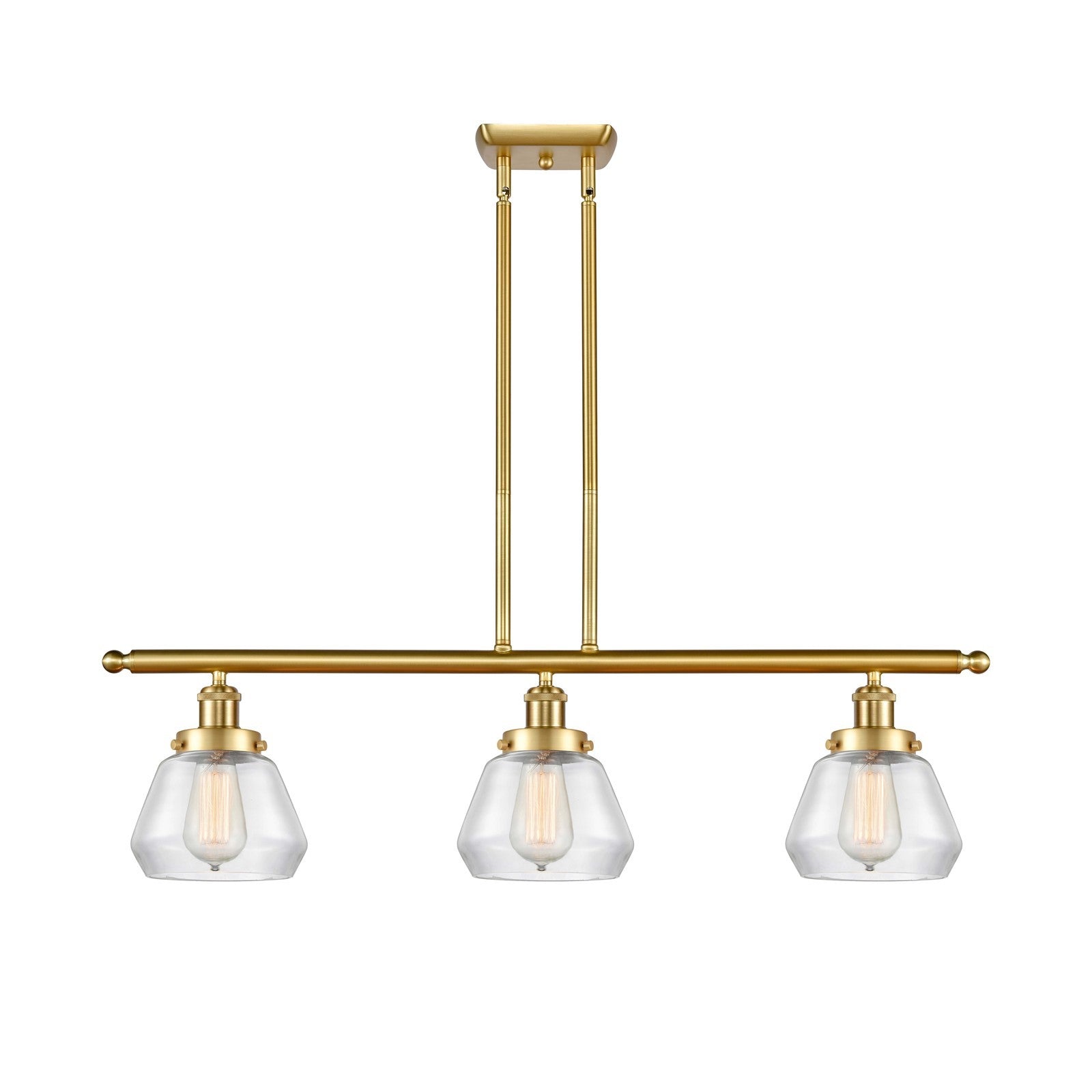 Innovations Fulton 36in 3-Light Island Light | Satin Gold Steel and Clear Glass | Kitchen Island & Dining Room | Model 916-3I-SG-G172