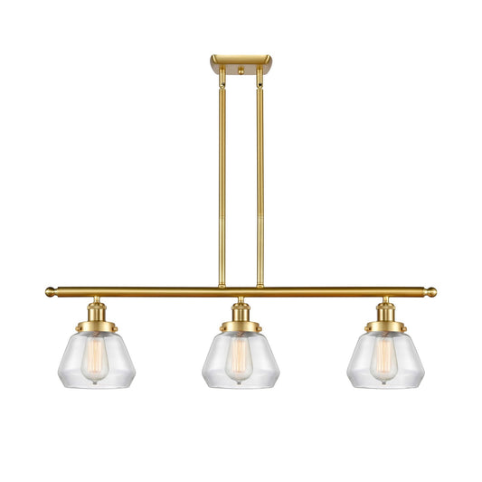 Innovations Fulton 36in 3-Light Island Light | Satin Gold Steel and Clear Glass | Kitchen Island & Dining Room | Model 916-3I-SG-G172