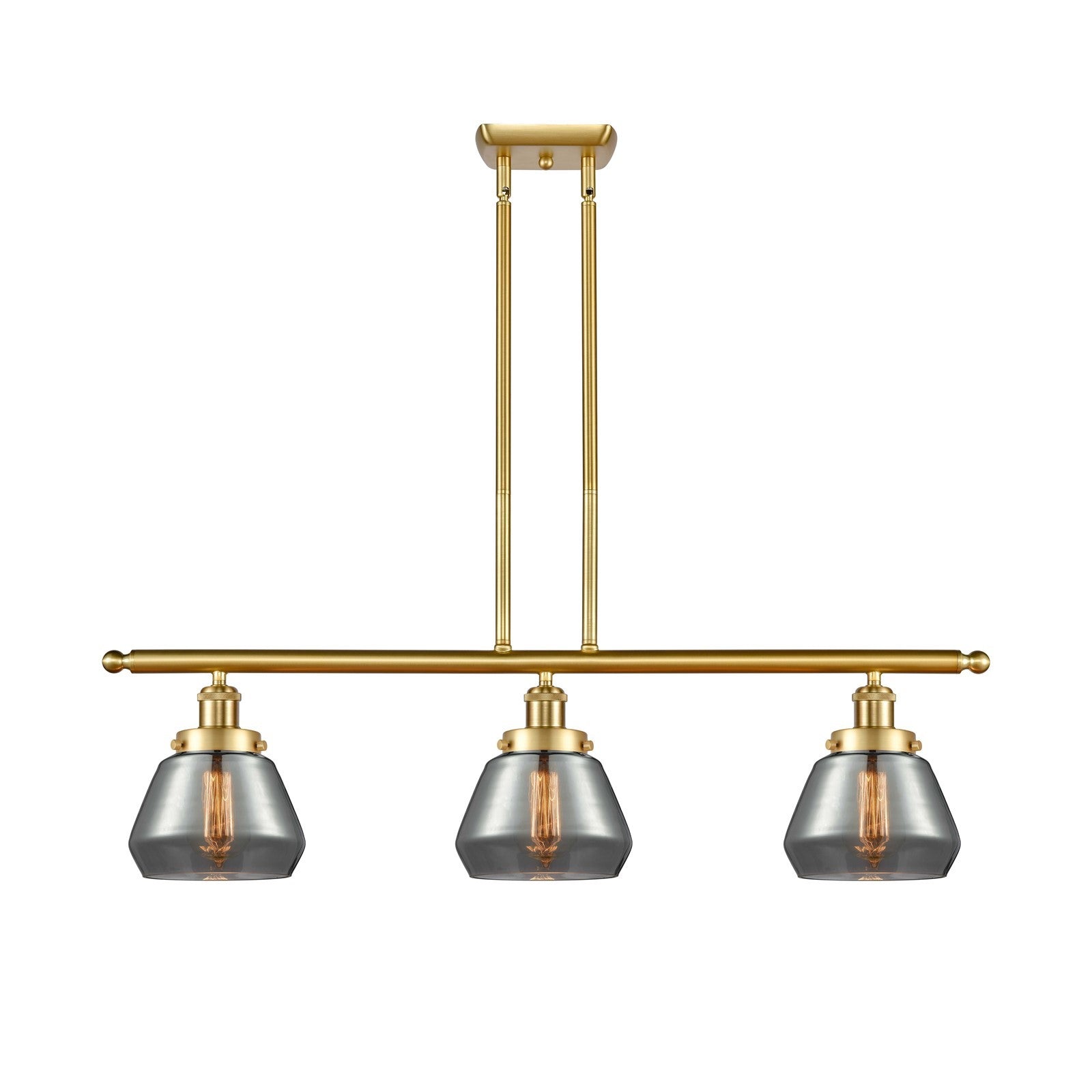 Innovations Fulton 36in 3-Light Island Light | Modern Transitional Satin Gold Steel and Smoked Glass | Kitchen Island & Dining Room | Model 916-3I-SG-G173