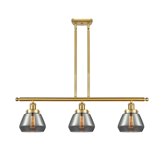 Innovations Fulton 36in 3-Light Island Light | Modern Transitional Satin Gold Steel and Smoked Glass | Kitchen Island & Dining Room | Model 916-3I-SG-G173