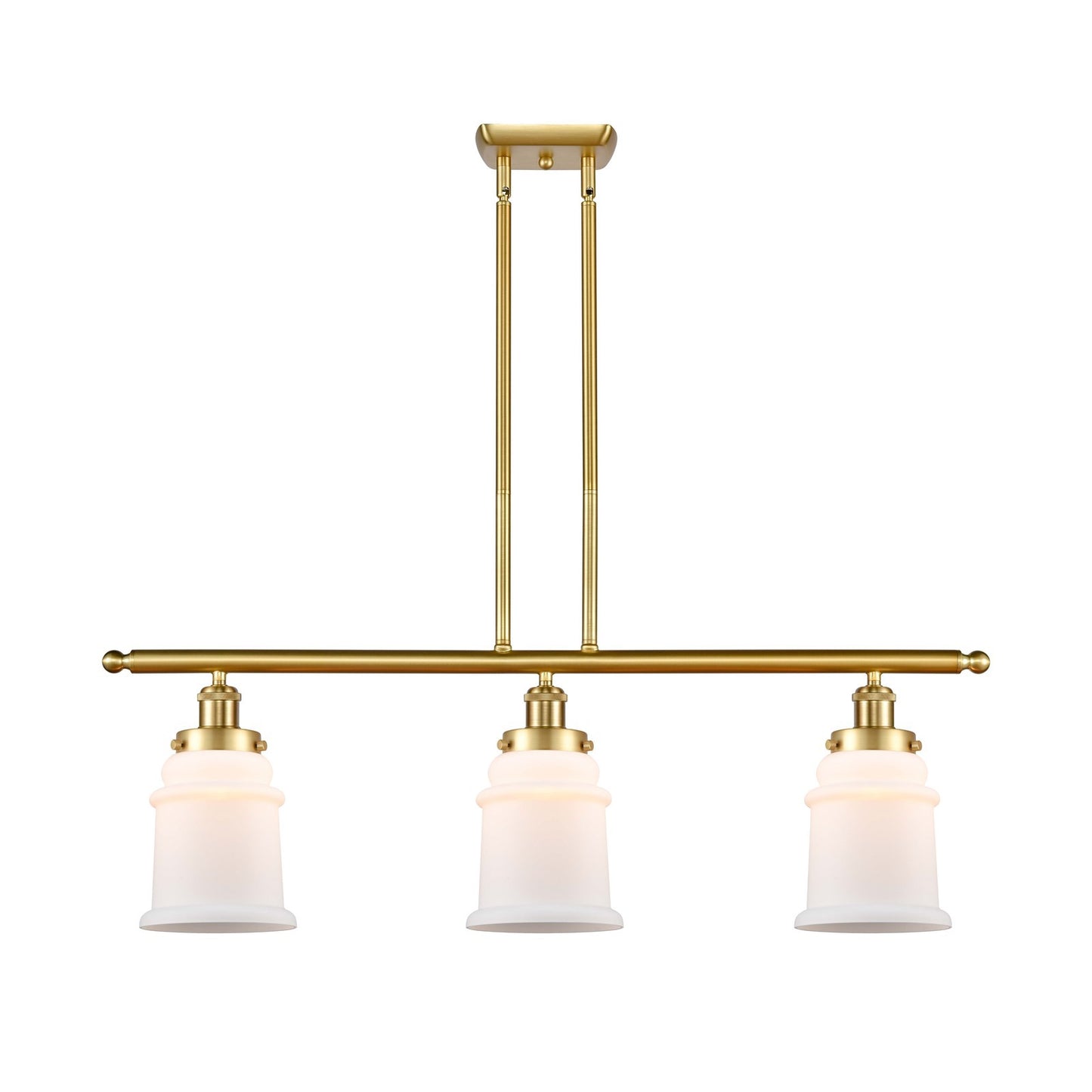 Innovations Canton 36in 3-Light Island Light | Modern Transitional Satin Gold Steel and Matte White Frosted Glass | Kitchen Island | Model 916-3I-SG-G181
