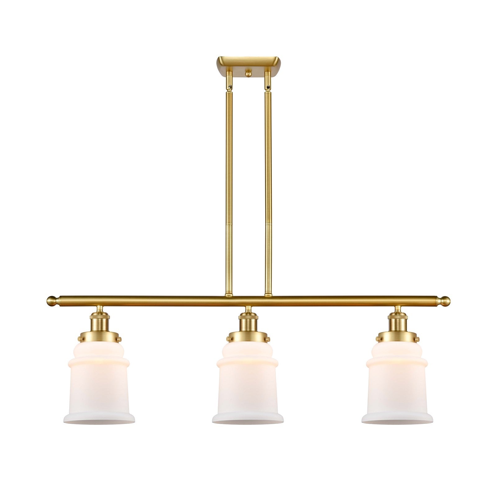 Innovations Canton 36in 3-Light Island Light | Modern Transitional Satin Gold Steel and Matte White Frosted Glass | Kitchen Island | Model 916-3I-SG-G181