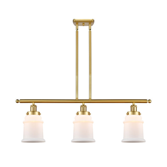 Innovations Canton 36in 3-Light Island Light | Modern Transitional Satin Gold Steel and Matte White Frosted Glass | Kitchen Island | Model 916-3I-SG-G181