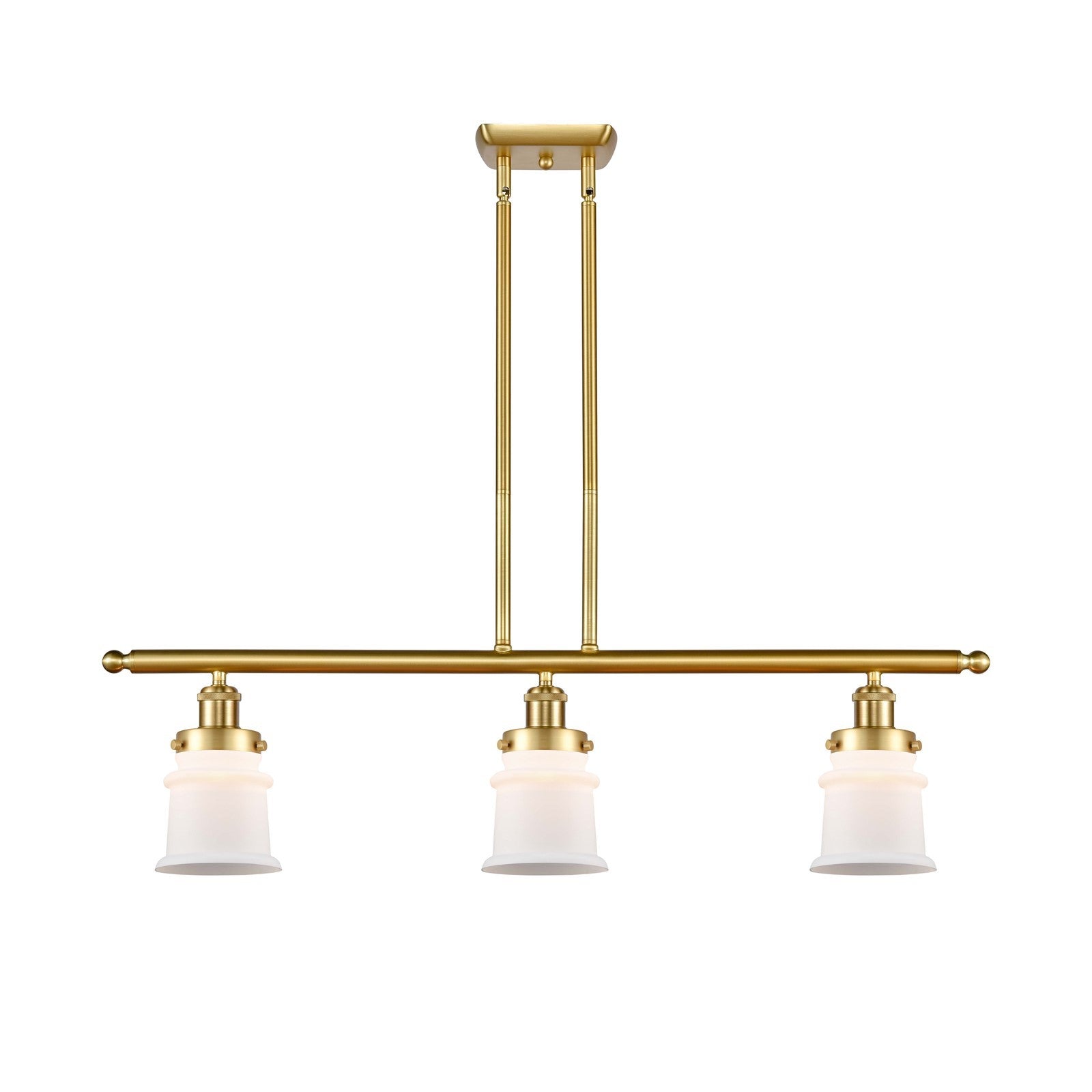 Innovations Canton 36in 3-Light Island Light | Modern Transitional Satin Gold Steel and Matte White Small Frosted Glass | Kitchen | Model 916-3I-SG-G181S
