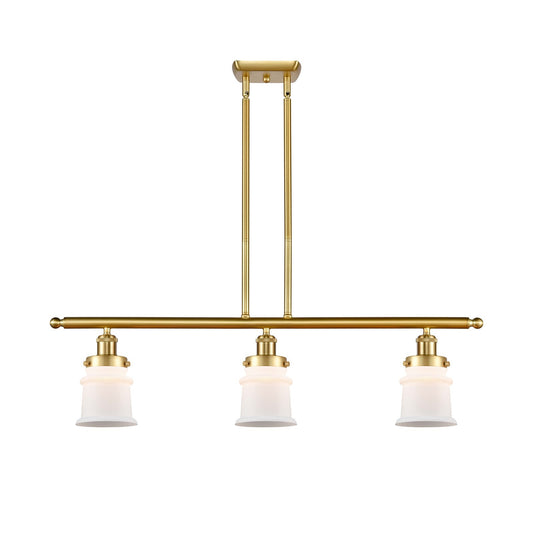 Innovations Canton 36in 3-Light Island Light | Modern Transitional Satin Gold Steel and Matte White Small Frosted Glass | Kitchen | Model 916-3I-SG-G181S