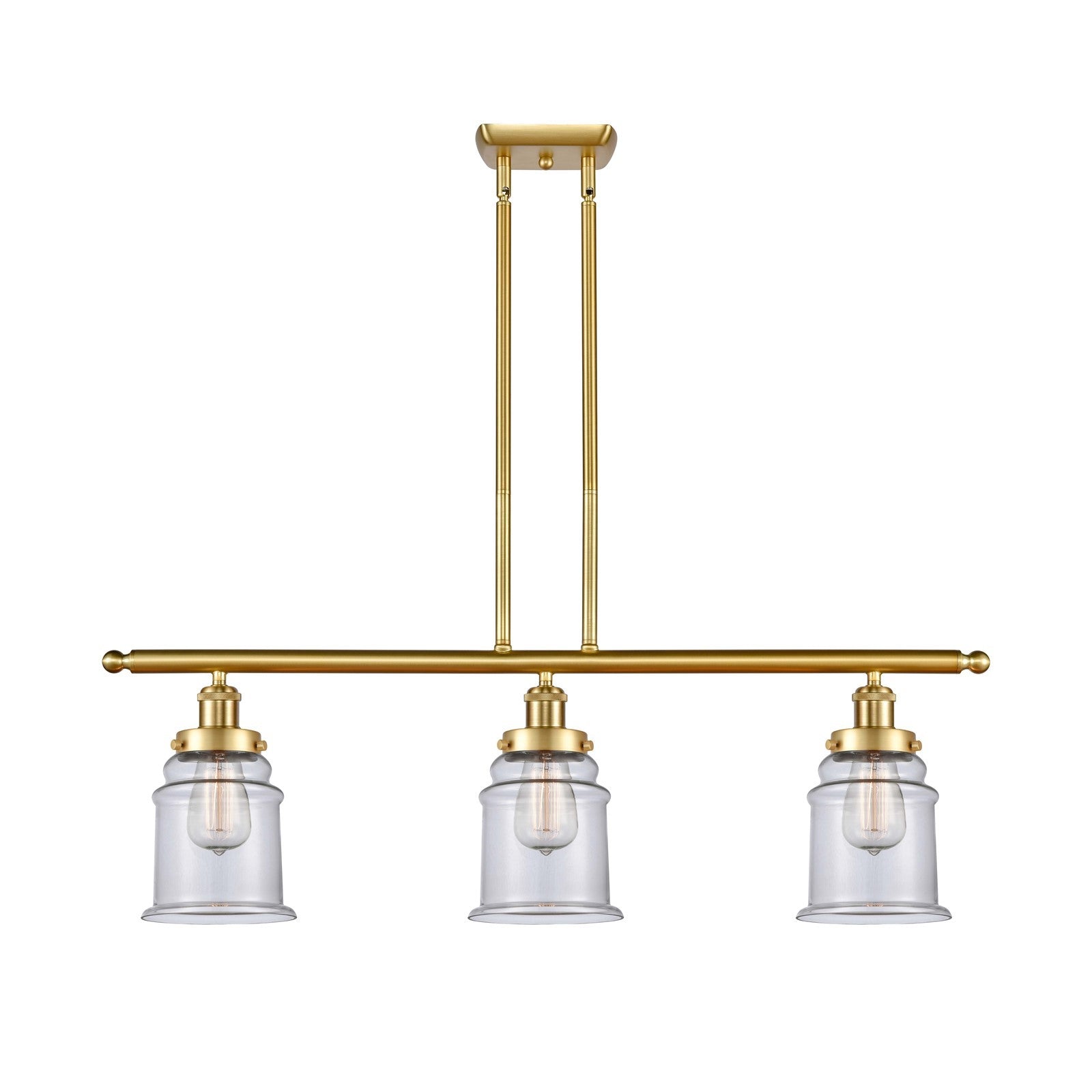 Innovations Canton 36in 3-Light Island Light | Modern Transitional Satin Gold Steel and Clear Glass | Kitchen Island & Dining Room | Model 916-3I-SG-G182