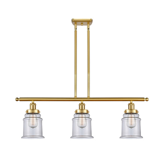 Innovations Canton 36in 3-Light Island Light | Modern Transitional Satin Gold Steel and Clear Glass | Kitchen Island & Dining Room | Model 916-3I-SG-G182