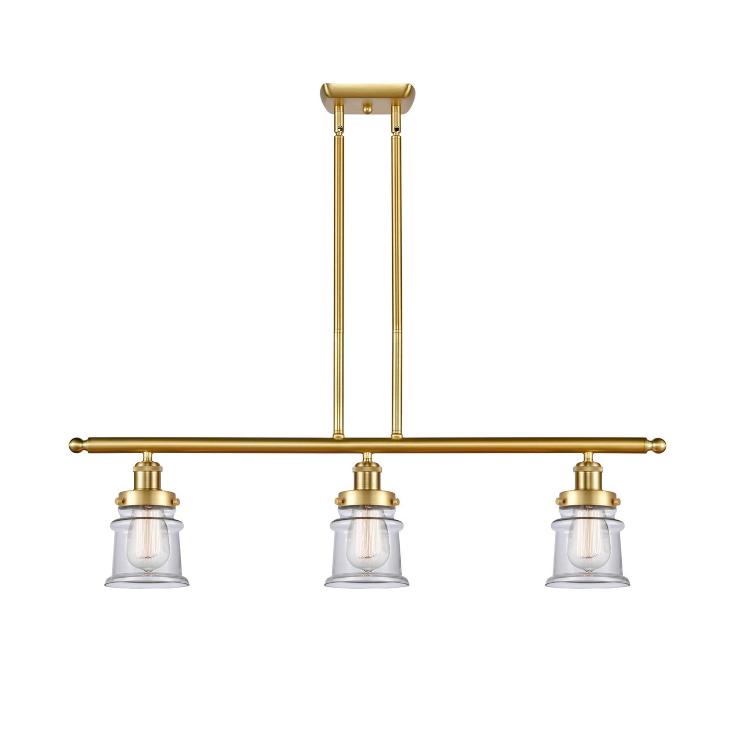 Innovations Canton 36in 3-Light Island Light | Modern Contempo Satin Gold Steel and Clear Glass | Kitchen Island & Dining Room | Model 916-3I-SG-G182S