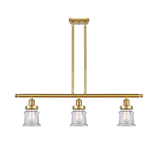 Innovations Canton 36in 3-Light Island Light | Modern Contempo Satin Gold Steel and Clear Glass | Kitchen Island & Dining Room | Model 916-3I-SG-G182S
