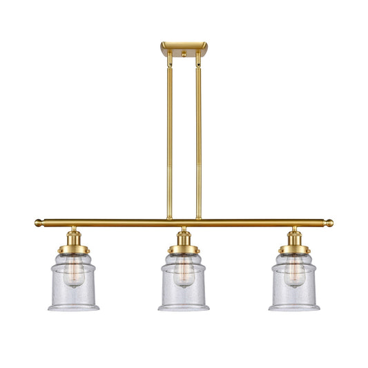 Innovations Canton 36in 3-Light Island Light | Modern Contempo Satin Gold Steel and Seedy Glass | Kitchen Island & Dining Room | Model 916-3I-SG-G184