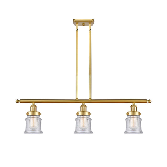 Innovations Canton 36in 3-Light Island Light | Modern Contempo Satin Gold Steel and Seedy Glass | Kitchen Island & Dining Room | Model 916-3I-SG-G184S