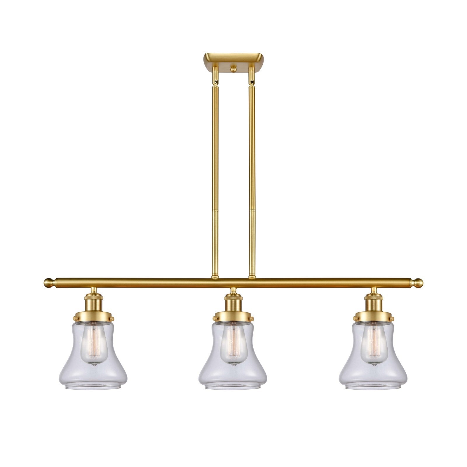 Innovations Bellmont 36in 3-Light Island Light | Modern Contempo Satin Gold Steel and Clear Glass | Kitchen Island & Dining Room | Model 916-3I-SG-G192