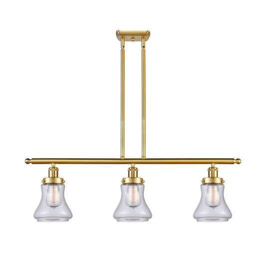 Innovations Bellmont 36in 3-Light Island Light | Modern Contempo Satin Gold Steel and Clear Glass | Kitchen Island & Dining Room | Model 916-3I-SG-G192